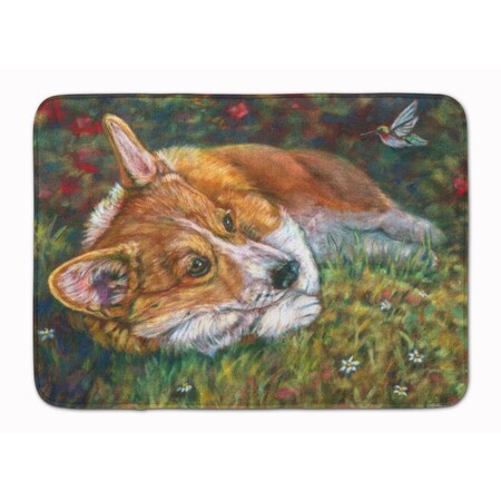 Carolines Treasures Corgi Pastel Hummingbird Machine Washable Memory Foam Mat 7326RUG